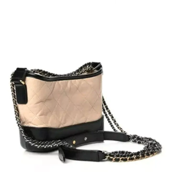 CC Aged Calfskin Quilted Small Gabrielle Hobo Beige Black - Image 3