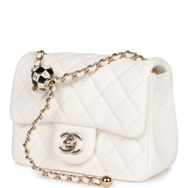 CC Pearl Crush Mini Square Flap Bag White Lambskin Light Gold Hardware - Image 4