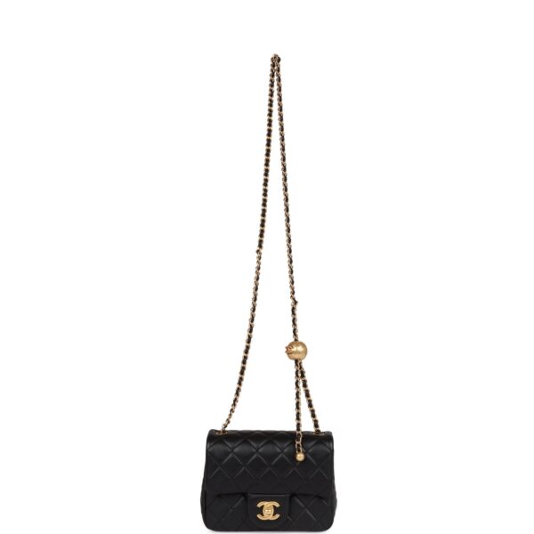 CC Pearl Crush Mini Square Flap Bag Black Lambskin Antique Gold Hardware - Billede 6
