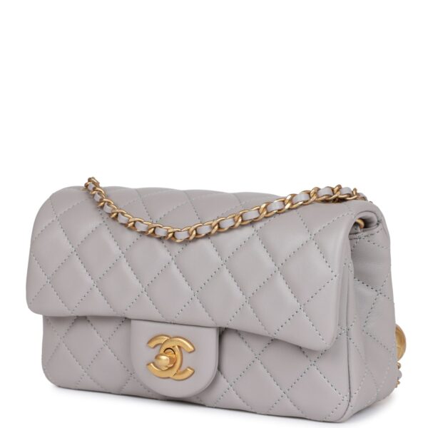 CC Pearl Crush Mini Rectangular Flap Bag Light Grey Lambskin Antique Gold Hardware - Image 4