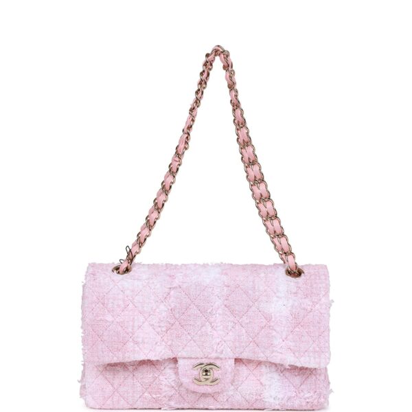 CC Medium Classic Double Flap Bag Rose Sakura Tweed Light Gold Hardware - Image 6
