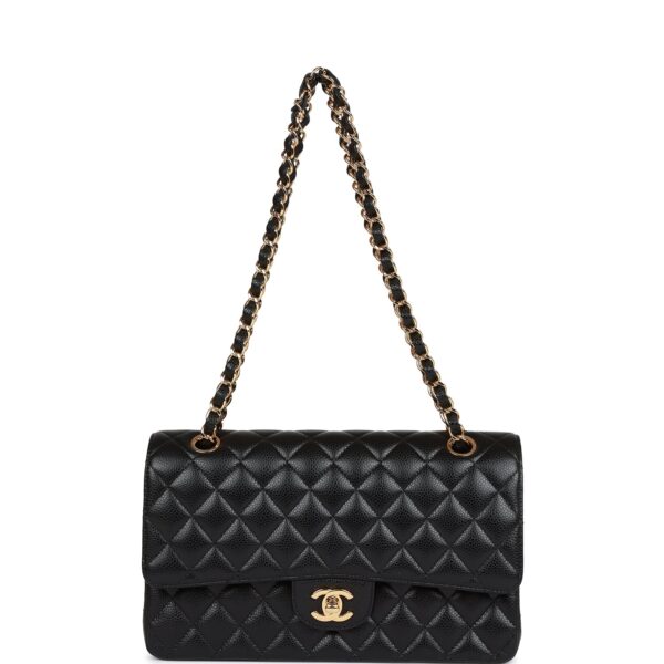 CC Medium Classic Double Flap Bag Black Caviar Gold Hardware - Afbeelding 6