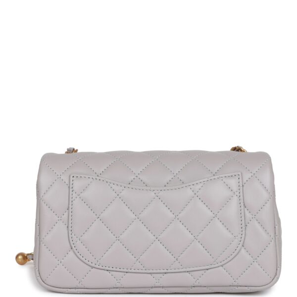 CC Pearl Crush Mini Rectangular Flap Bag Light Grey Lambskin Antique Gold Hardware - Image 3