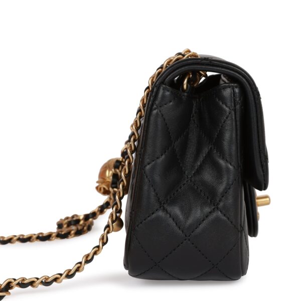 CC Pearl Crush Mini Square Flap Bag Black Lambskin Antique Gold Hardware - Billede 2