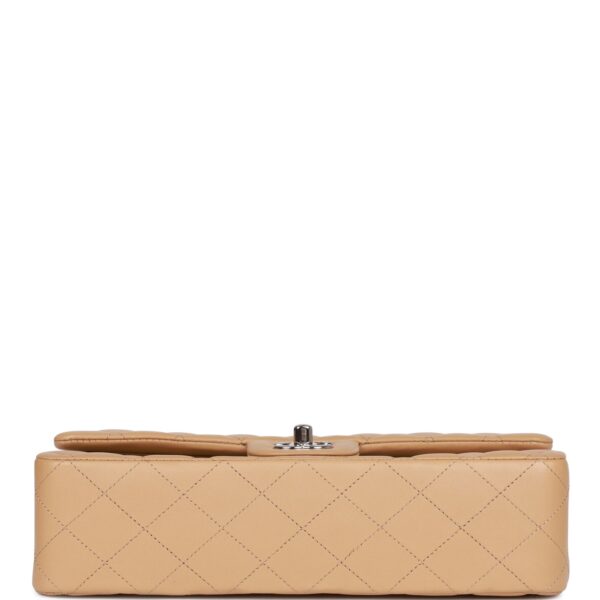 CC Medium Classic Double Flap Bag Beige Lambskin Silver Hardware - Immagine 5