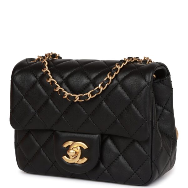 CC Pearl Crush Mini Square Flap Bag Black Lambskin Antique Gold Hardware - Billede 4