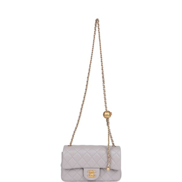 CC Pearl Crush Mini Rectangular Flap Bag Light Grey Lambskin Antique Gold Hardware - Image 6