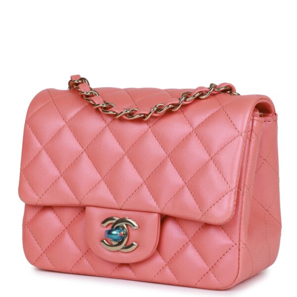CC Mini Square Flap Bag Pink Lambskin Light Gold Hardware - Image 4