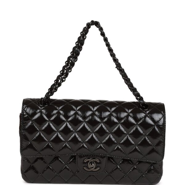 CC Medium Classic Double Flap Bag SO Black Crumpled Calfskin Black Hardware - Immagine 7