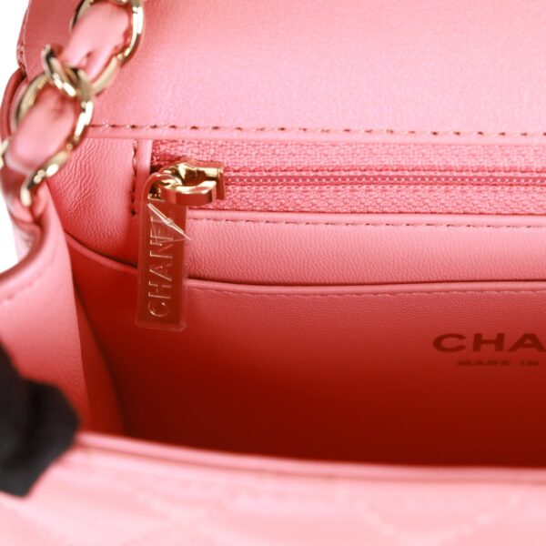 CC Mini Square Flap Bag Pink Lambskin Light Gold Hardware - Image 9