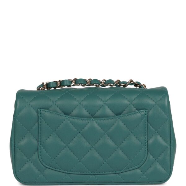 CC Mini Rectangular Flap Bag Green Lambskin Light Gold Hardware - Immagine 3