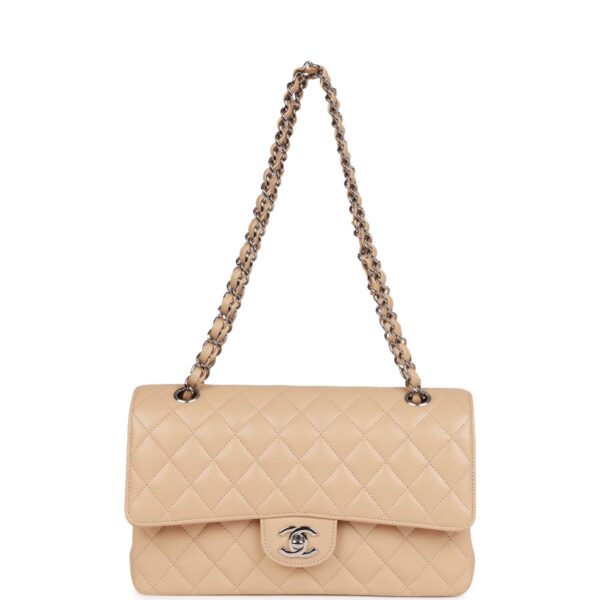 CC Medium Classic Double Flap Bag Beige Caviar Silver Hardware - Image 6