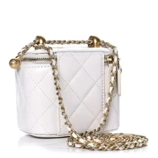 CC Calfskin Quilted Mini Perfect Fit Vanity Case With Chain White - Billede 2