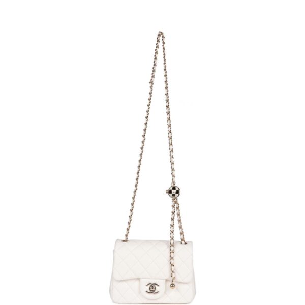CC Pearl Crush Mini Square Flap Bag White Lambskin Light Gold Hardware - Image 6